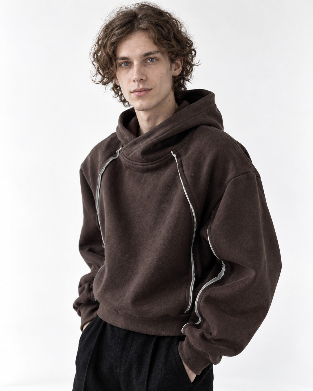 Asymmetric Piped Hoodie