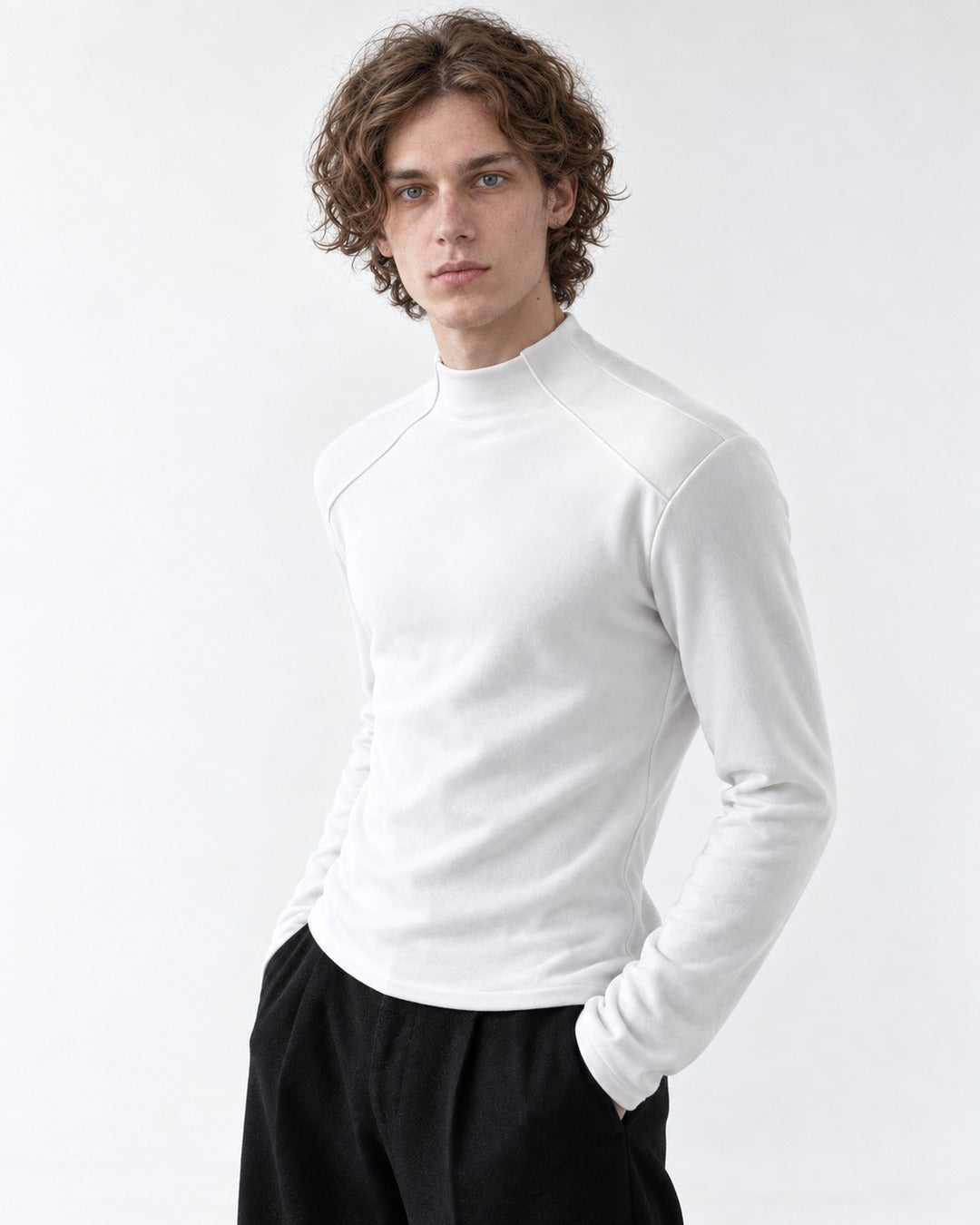 Asymmetric Stand Collar Slim-Fit Top
