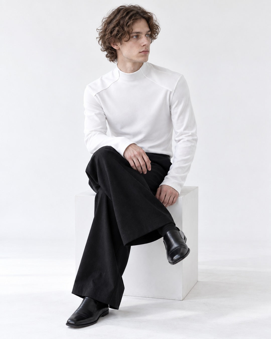 Asymmetric Stand Collar Slim-Fit Top