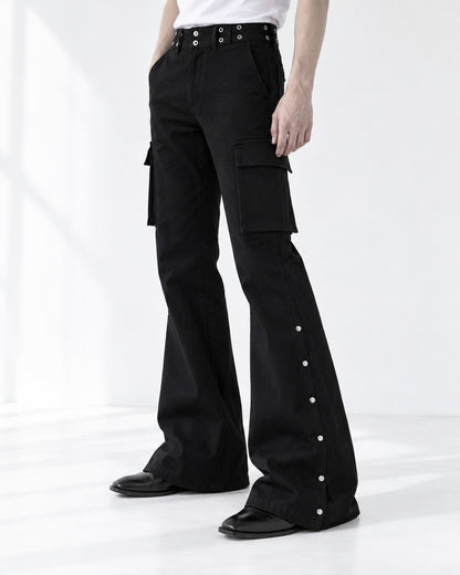 Snap-Trim Flared Cargo Pants