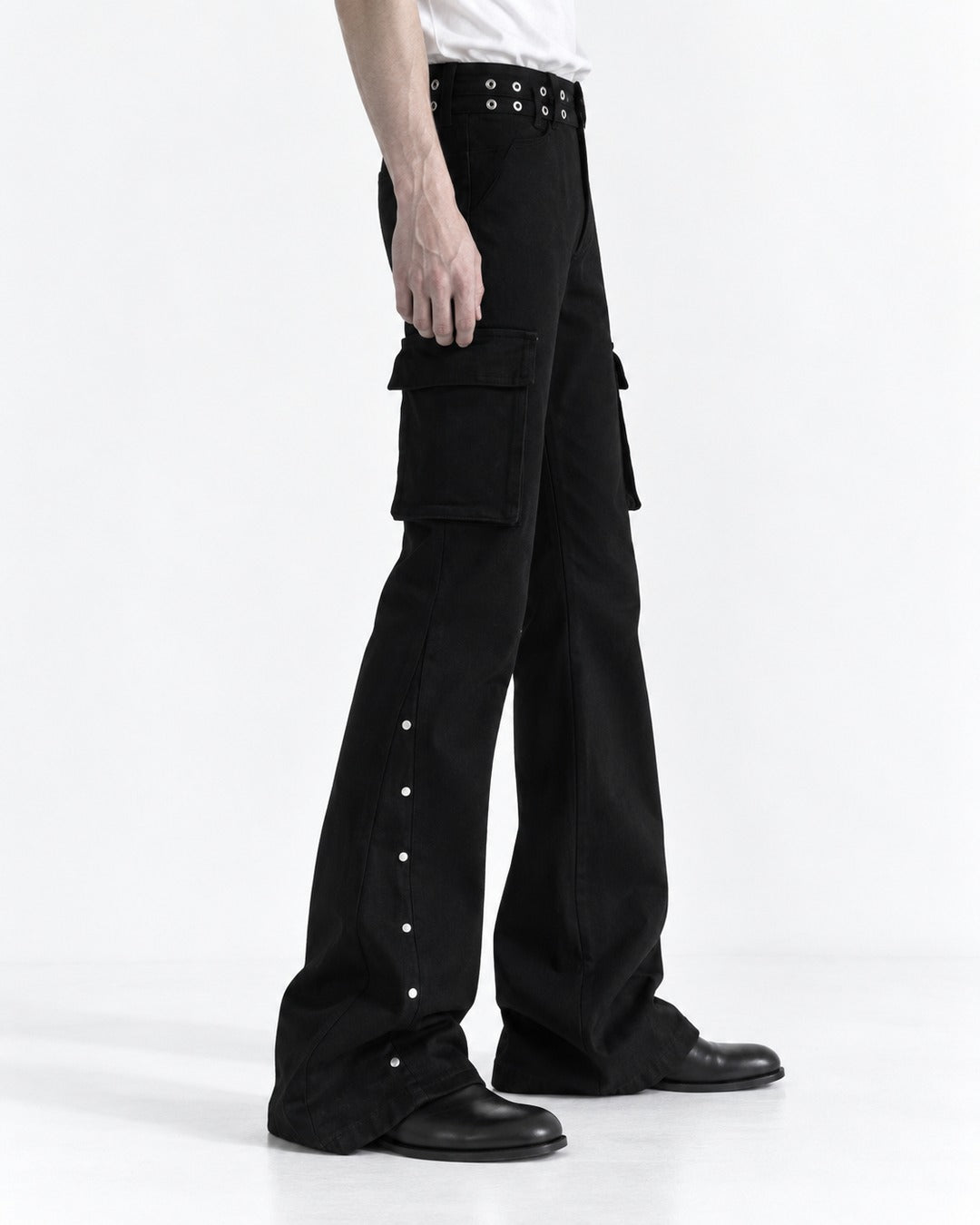 Snap-Trim Flared Cargo Pants