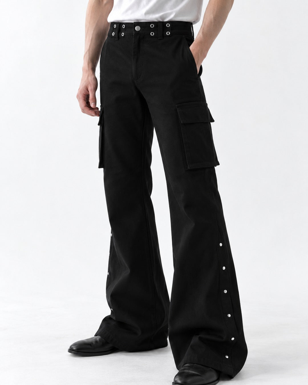 Snap-Trim Flared Cargo Pants