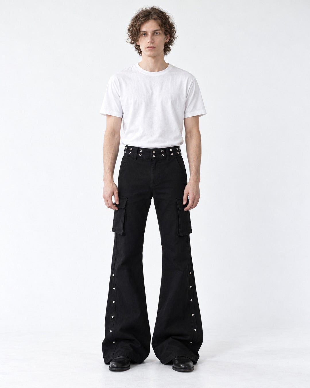 Snap-Trim Flared Cargo Pants