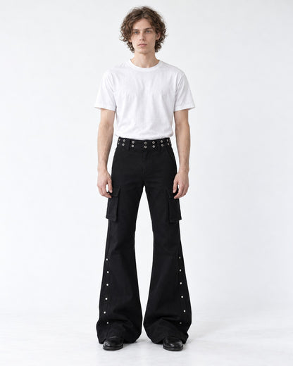 Snap-Trim Flared Cargo Pants