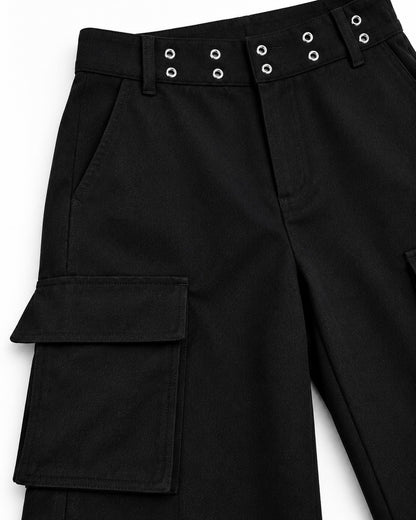 Snap-Trim Flared Cargo Pants
