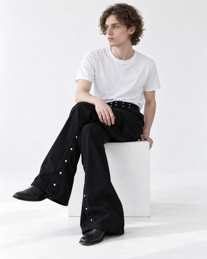 Snap-Trim Flared Cargo Pants