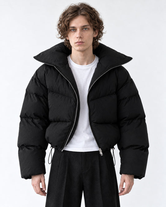 High-Collar Cropped Puffer Jacket