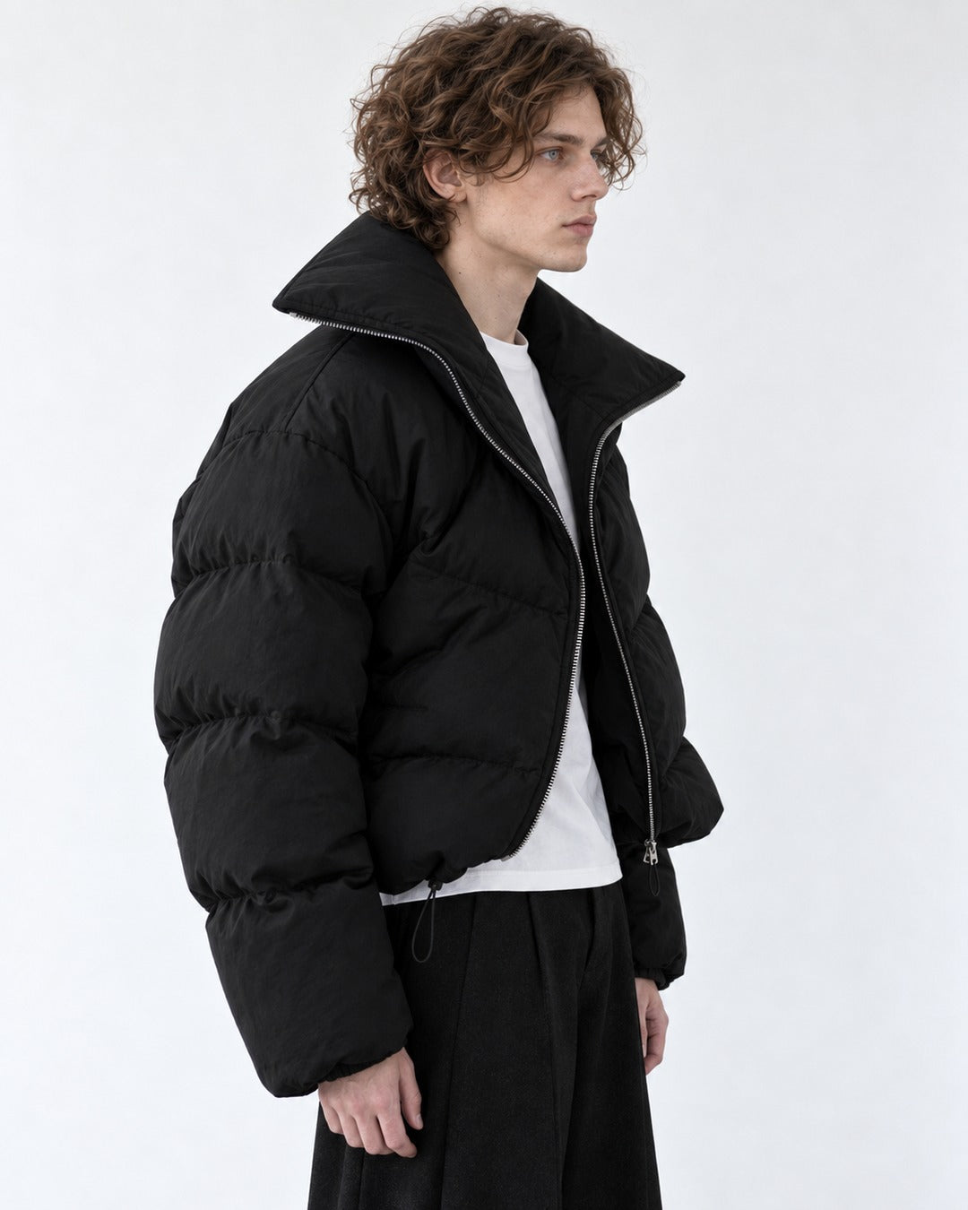 High-Collar Cropped Puffer Jacket