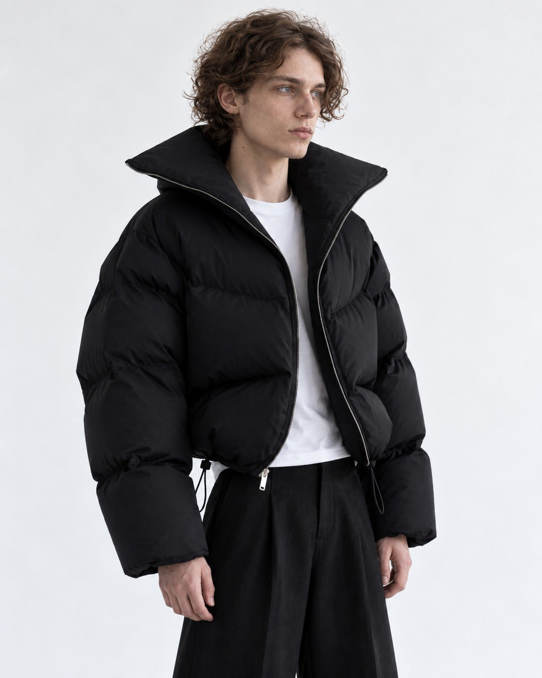 High-Collar Cropped Puffer Jacket