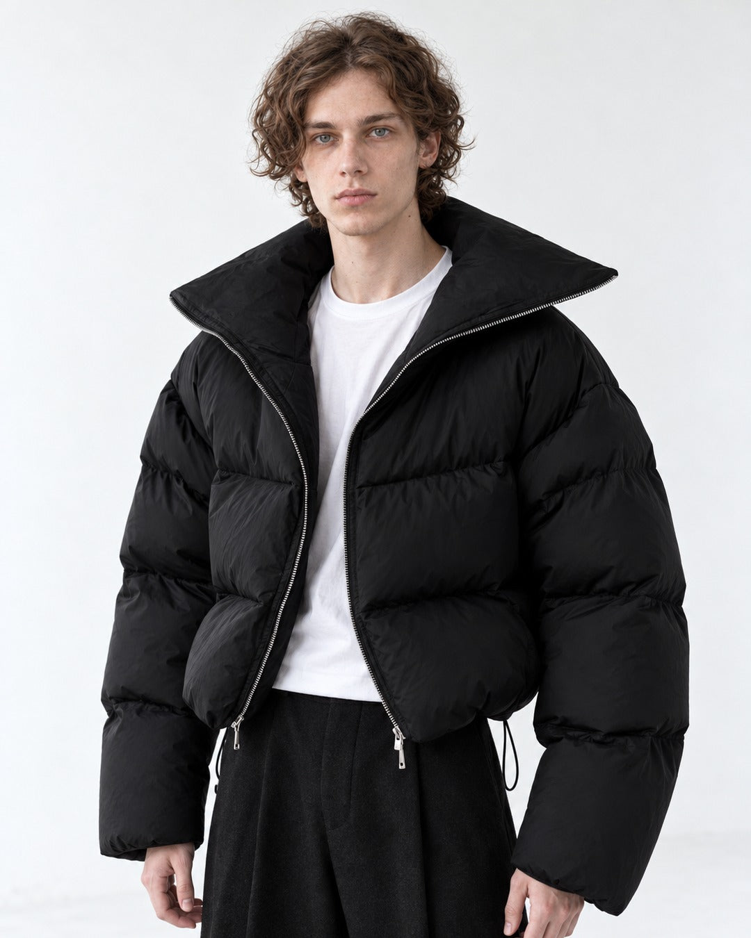 High-Collar Cropped Puffer Jacket
