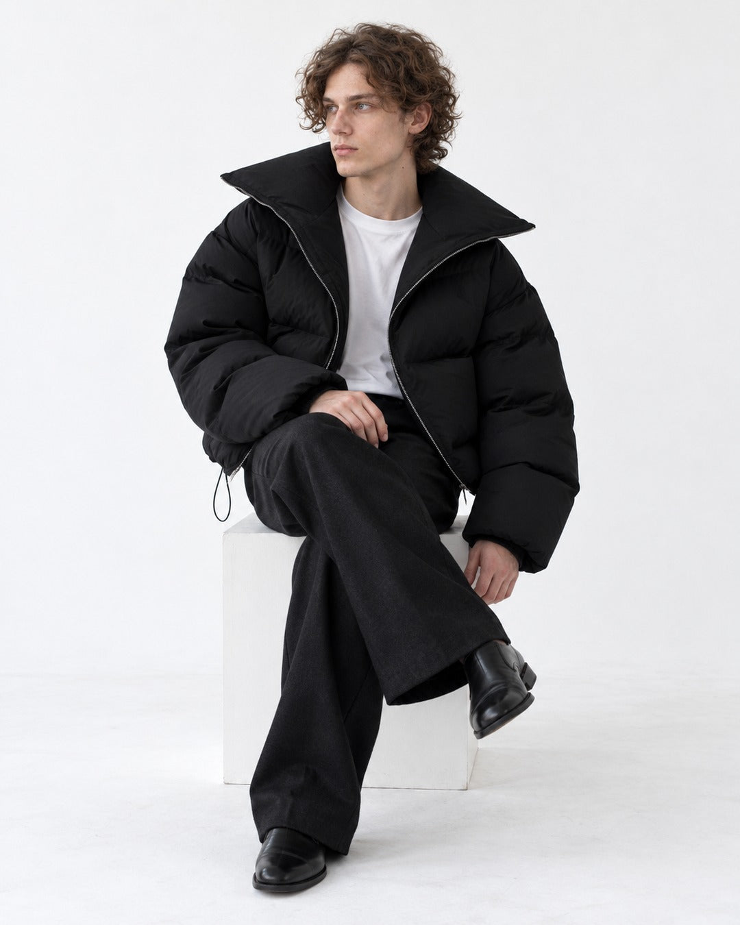 High-Collar Cropped Puffer Jacket