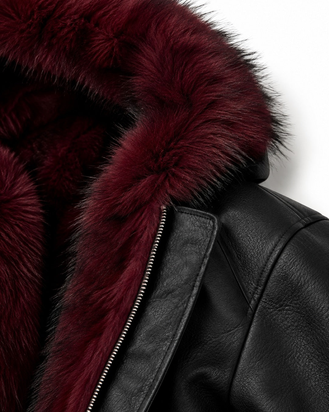 Fur-Trim Hooded Bomber Jacket with Offset Zip