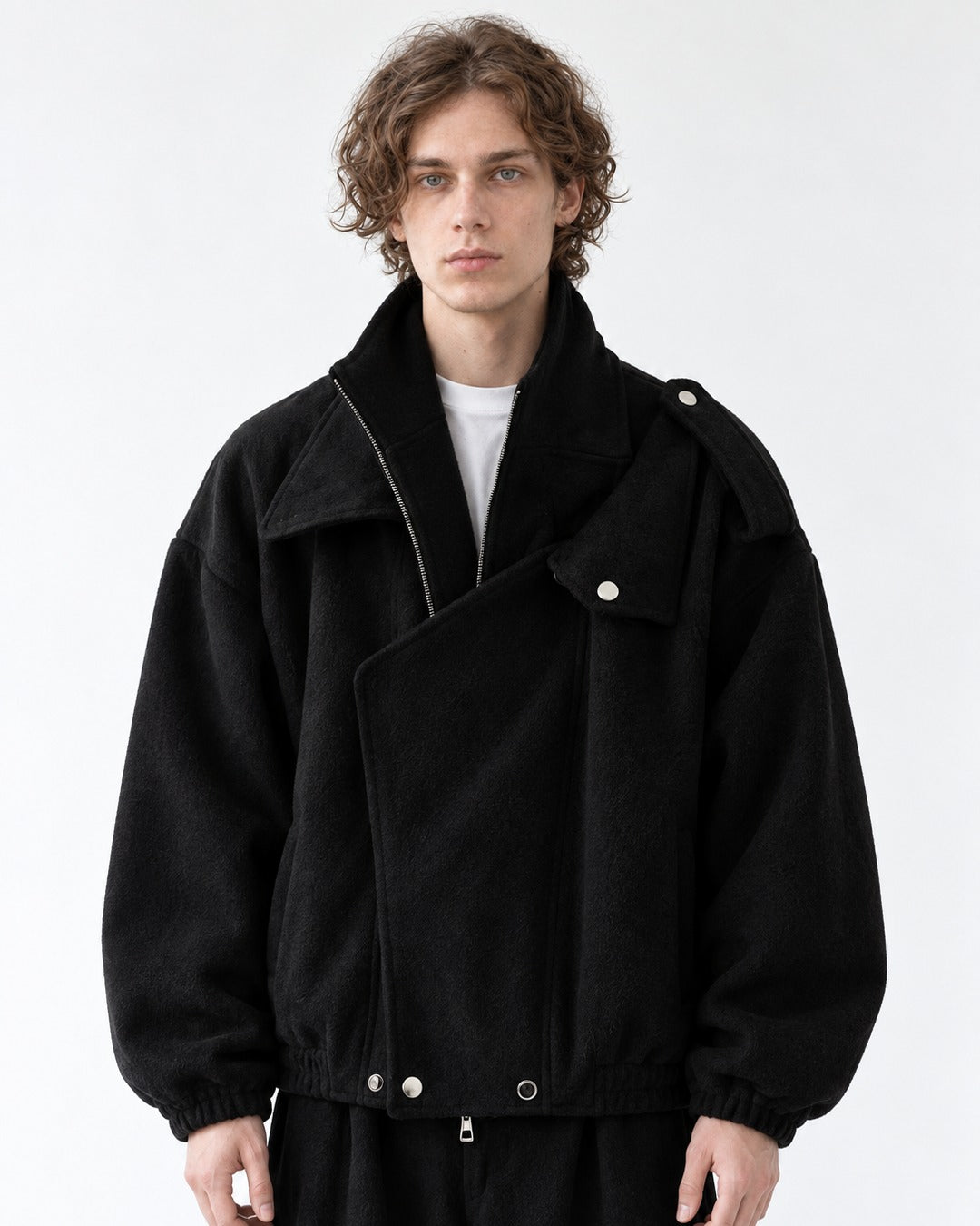 Oversized Draped Stand-Collar Coat