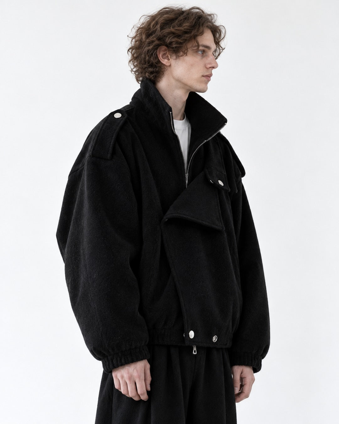 Oversized Draped Stand-Collar Coat