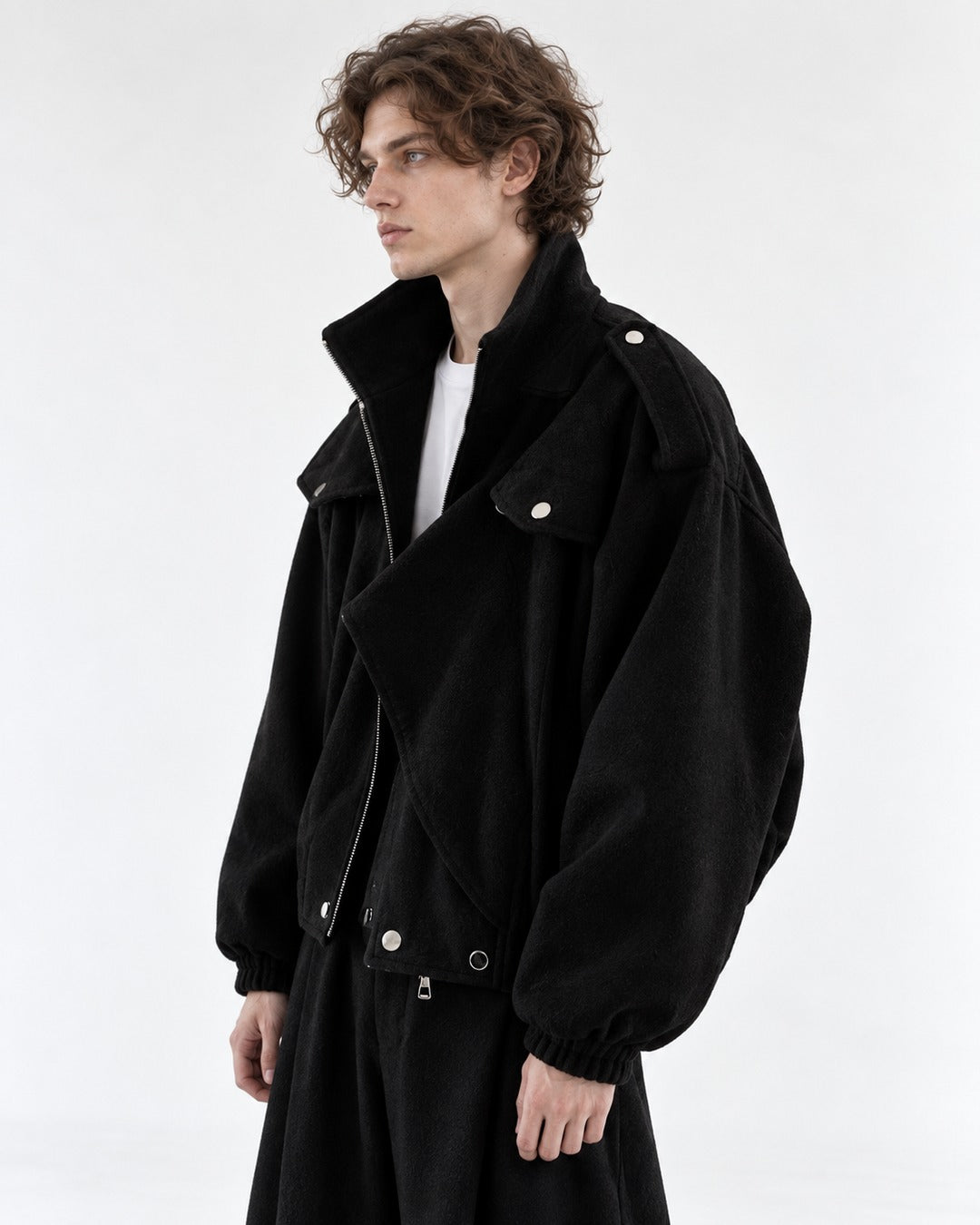Oversized Draped Stand-Collar Coat