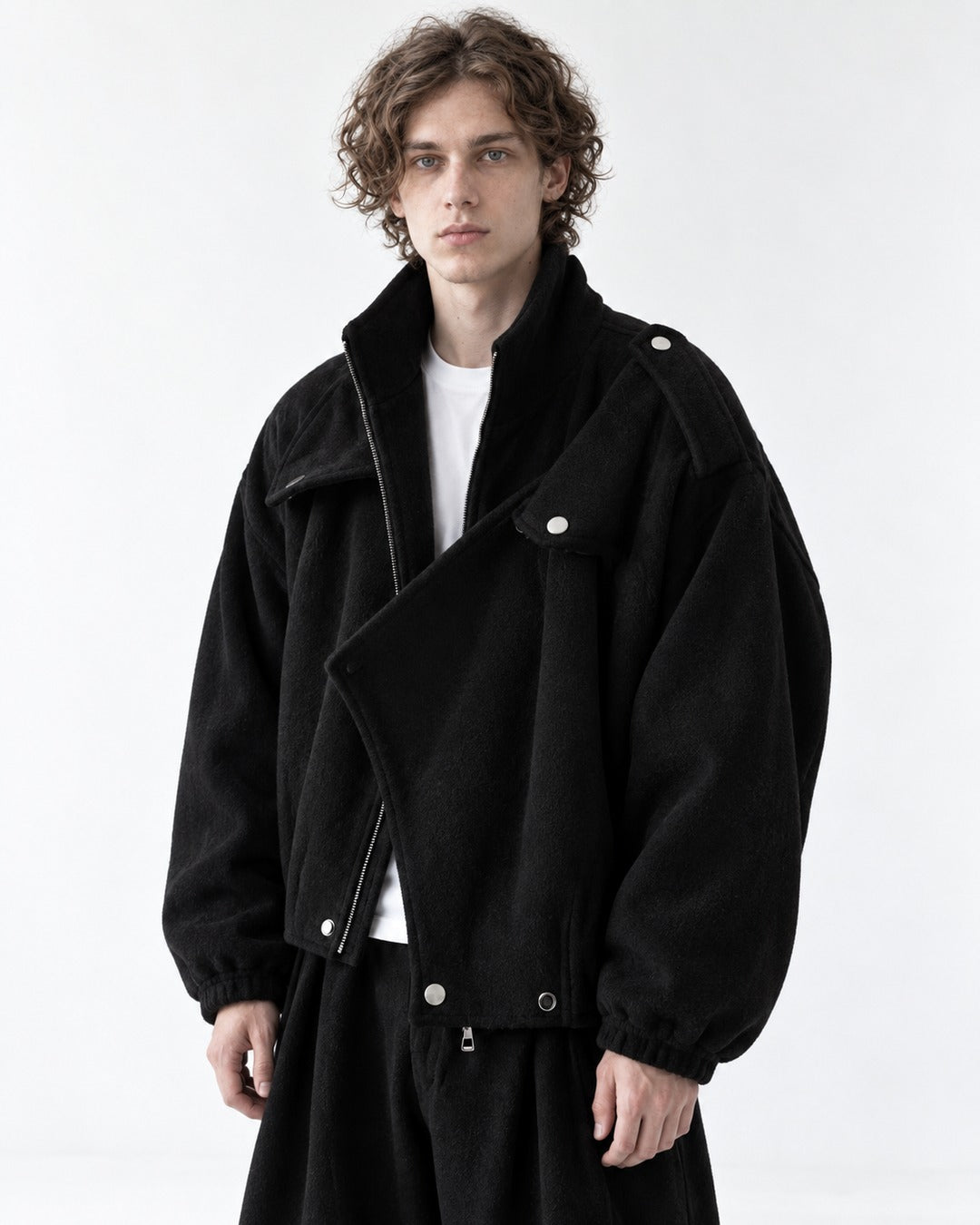 Oversized Draped Stand-Collar Coat