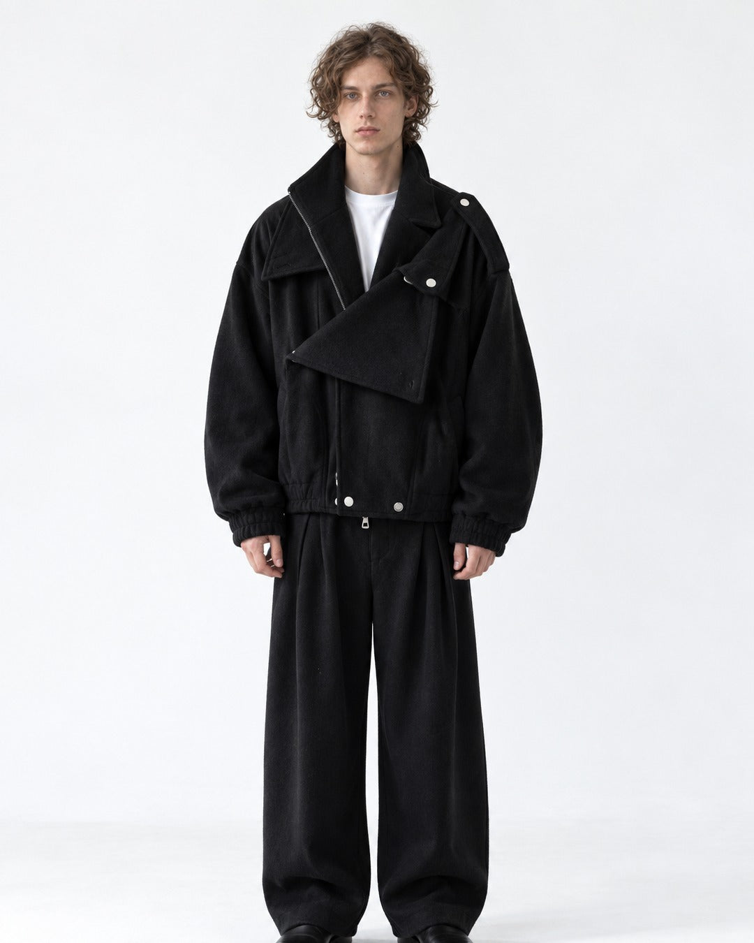 Oversized Draped Stand-Collar Coat