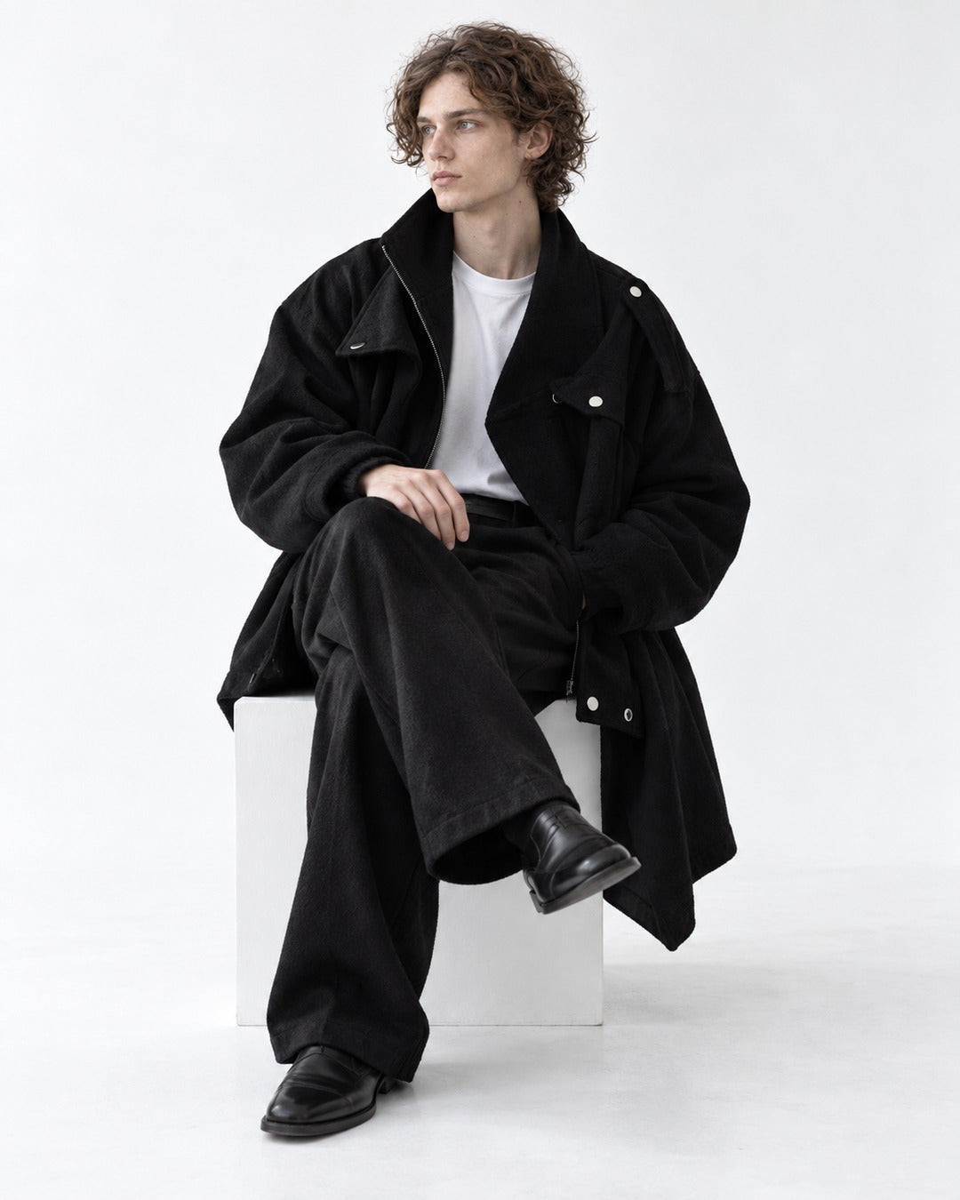 Oversized Draped Stand-Collar Coat