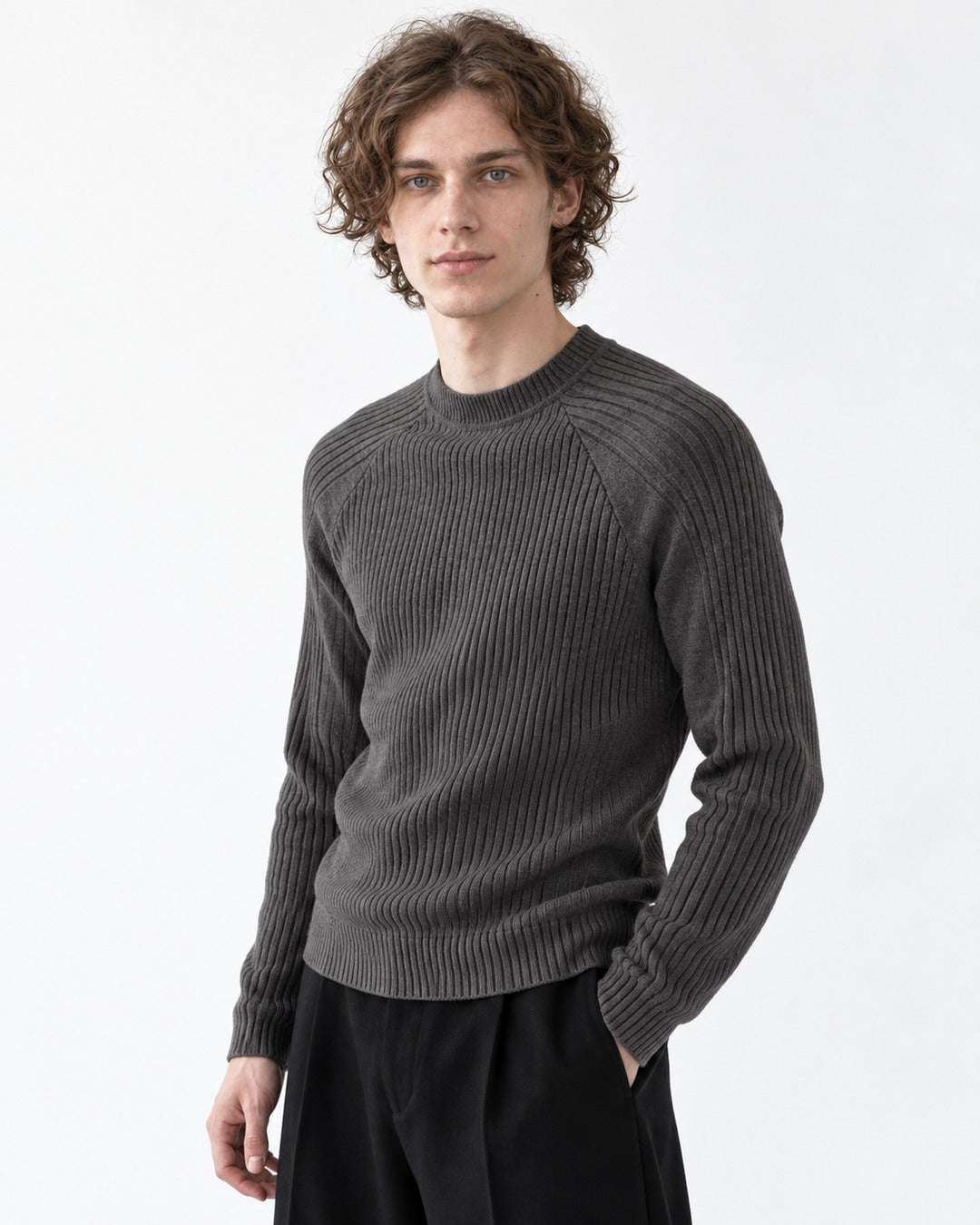 Ribbed Crew Neck Slim-Fit Sweater