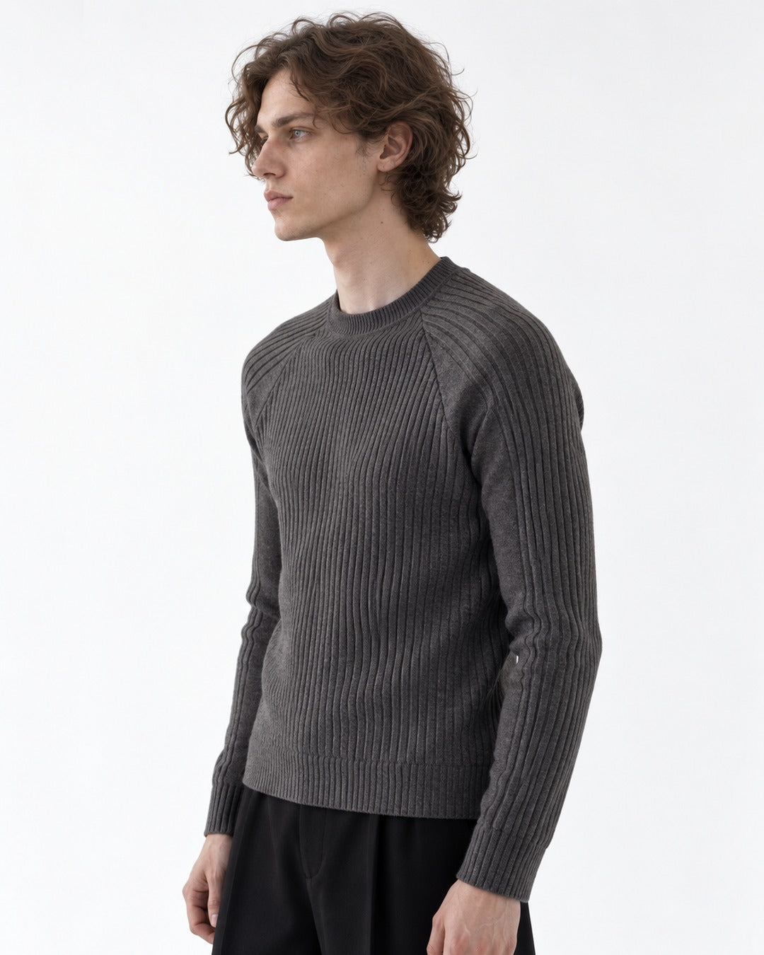 Ribbed Crew Neck Slim-Fit Sweater