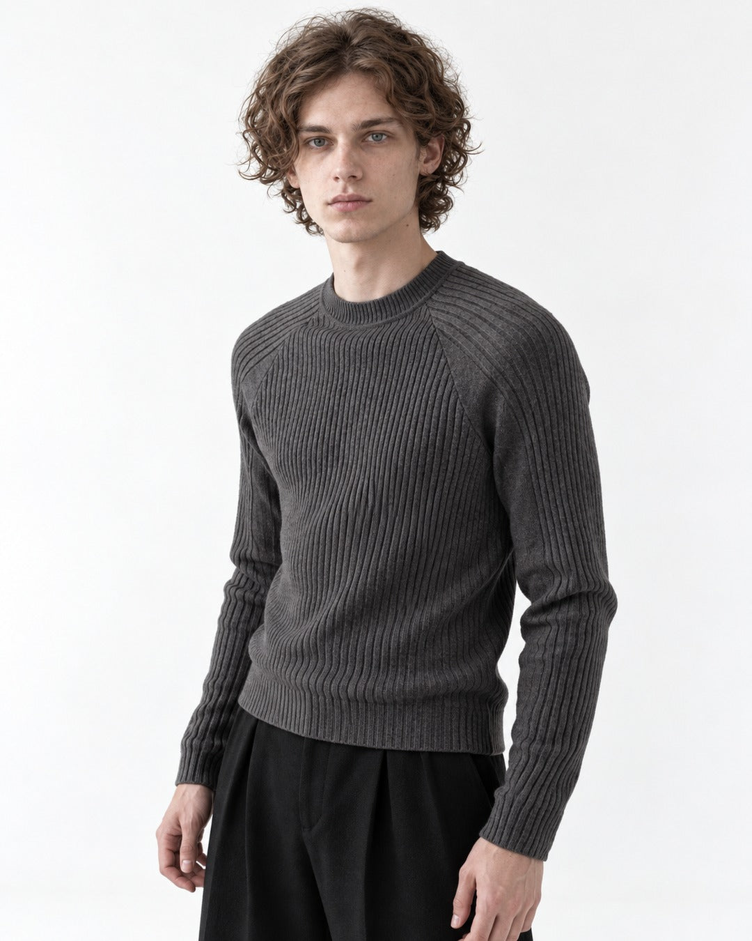 Ribbed Crew Neck Slim-Fit Sweater