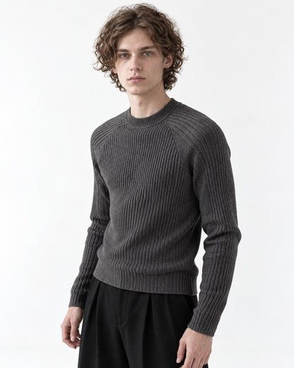 Ribbed Crew Neck Slim-Fit Sweater