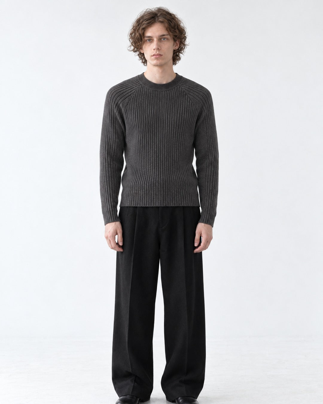 Ribbed Crew Neck Slim-Fit Sweater
