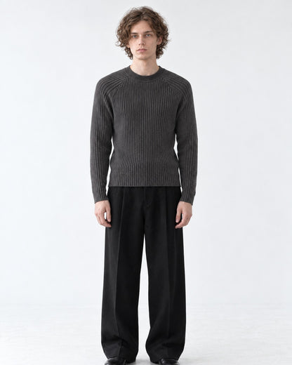 Ribbed Crew Neck Slim-Fit Sweater