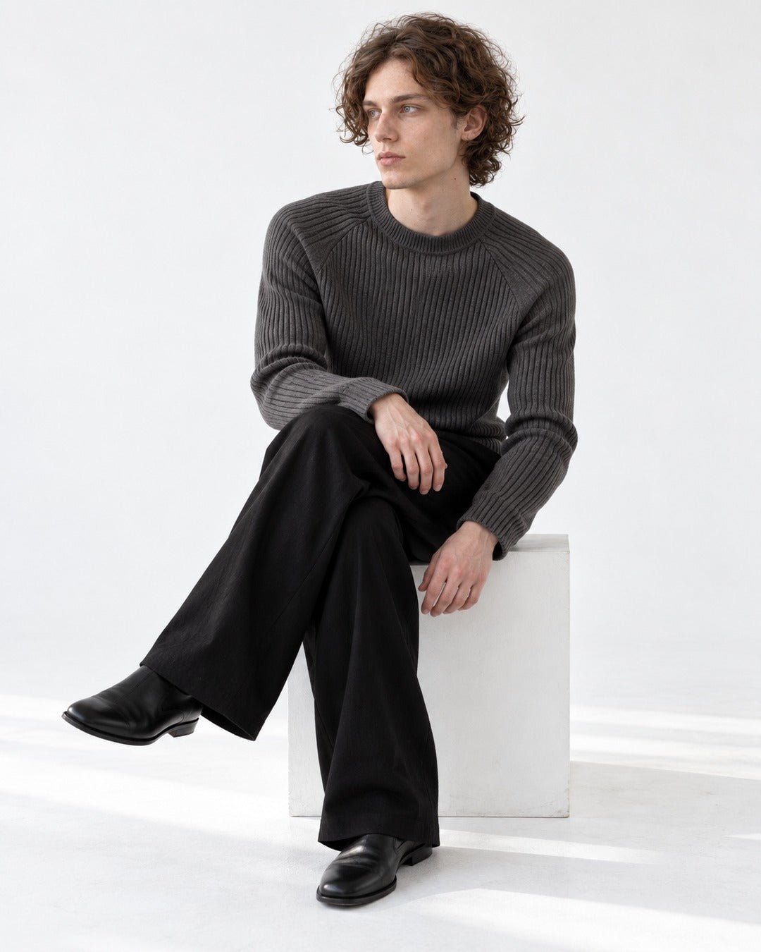 Ribbed Crew Neck Slim-Fit Sweater