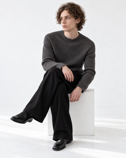 Ribbed Crew Neck Slim-Fit Sweater
