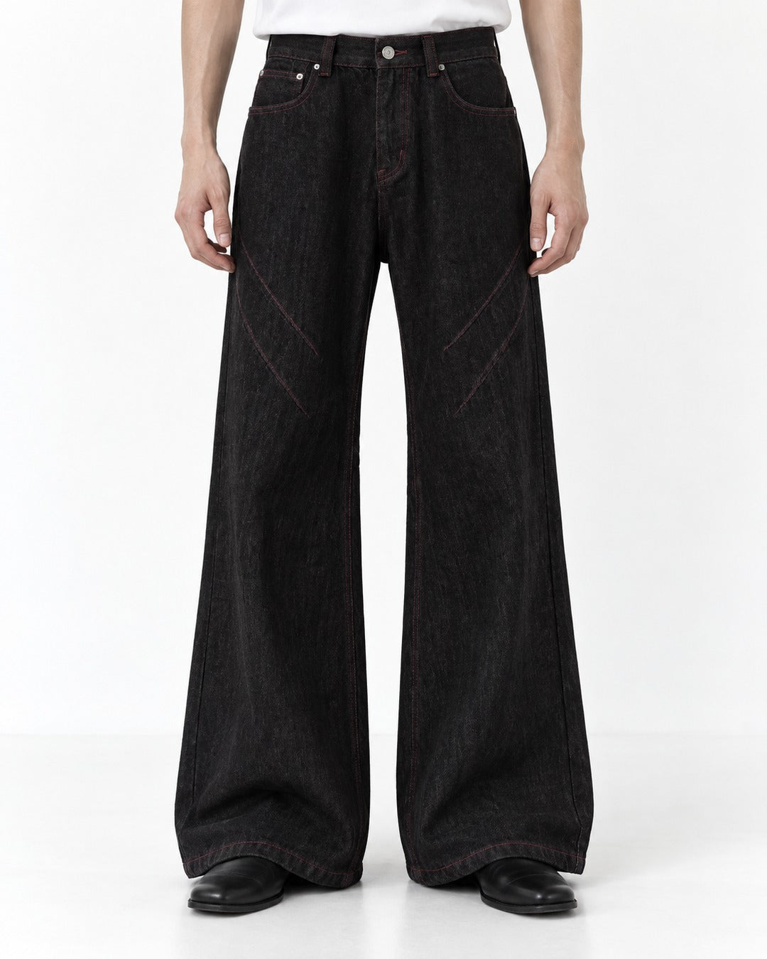 Contrast-Stitch Wide-Leg Jeans