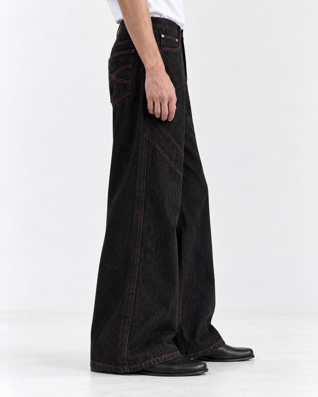 Contrast-Stitch Wide-Leg Jeans