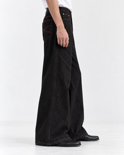 Contrast-Stitch Wide-Leg Jeans