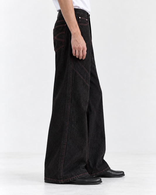 Contrast-Stitch Wide-Leg Jeans