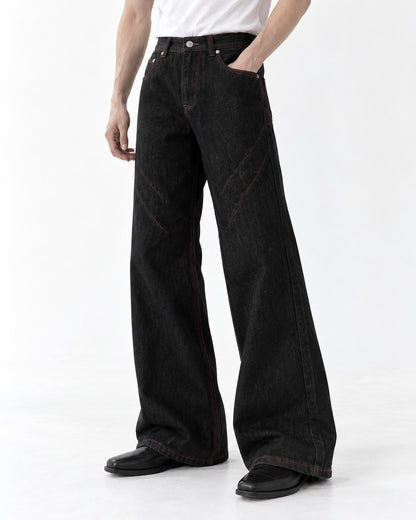 Contrast-Stitch Wide-Leg Jeans
