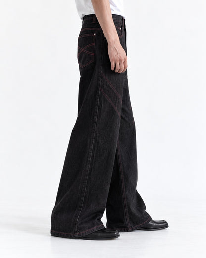 Contrast-Stitch Wide-Leg Jeans