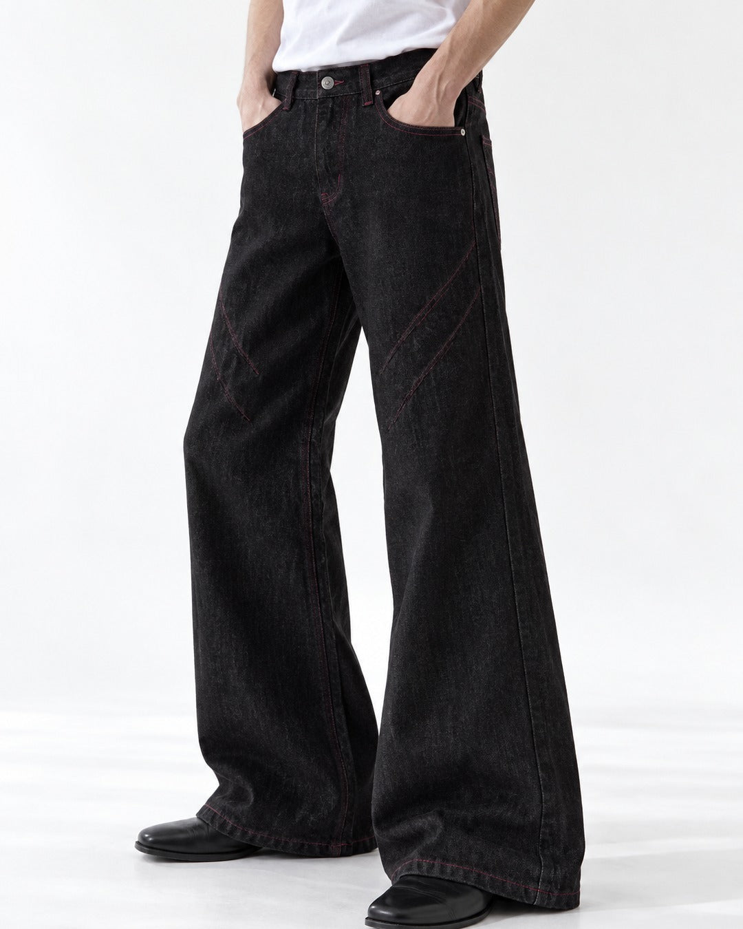 Contrast-Stitch Wide-Leg Jeans