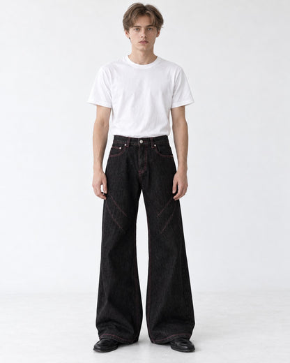 Contrast-Stitch Wide-Leg Jeans