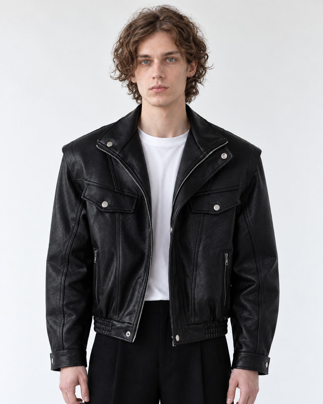 Snap Lapel Flap Pocket Cropped Jacket