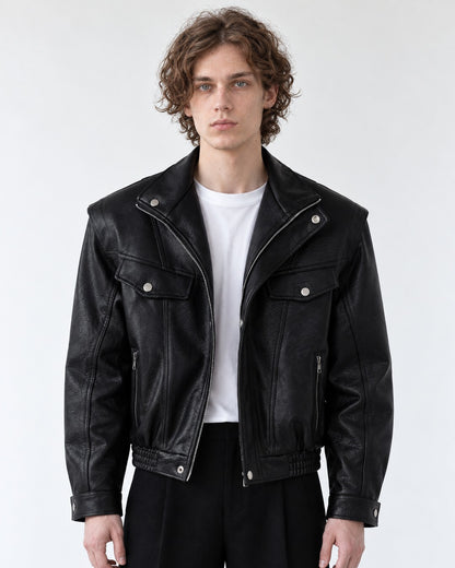 Snap Lapel Flap Pocket Cropped Jacket
