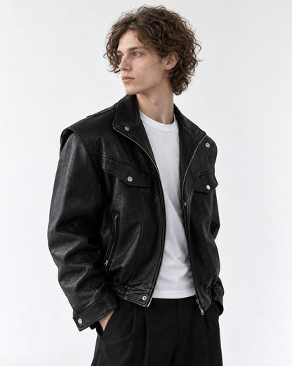 Snap Lapel Flap Pocket Cropped Jacket