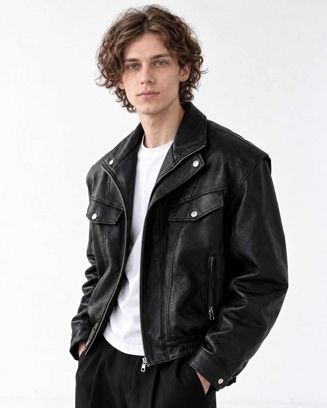 Snap Lapel Flap Pocket Cropped Jacket
