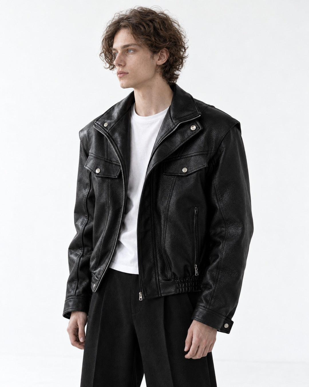 Snap Lapel Flap Pocket Cropped Jacket