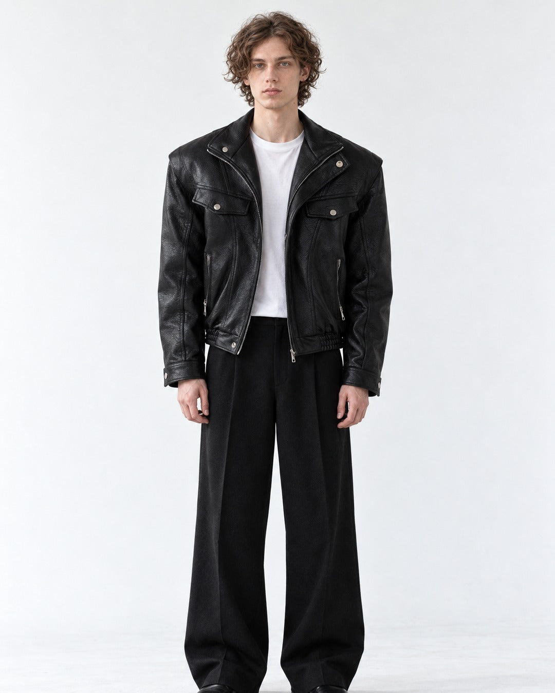Snap Lapel Flap Pocket Cropped Jacket