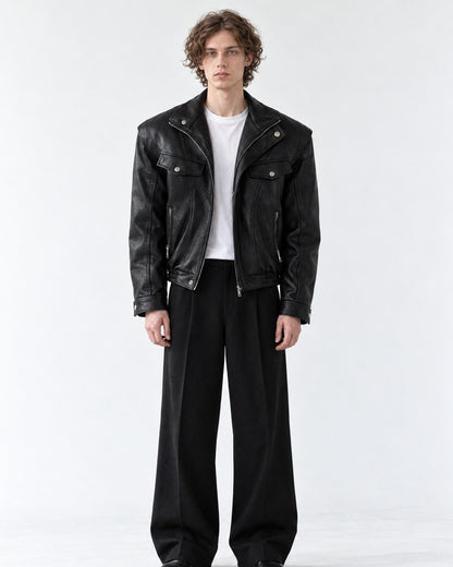 Snap Lapel Flap Pocket Cropped Jacket