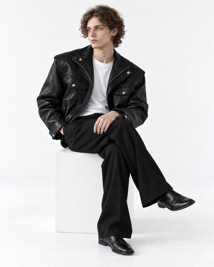 Snap Lapel Flap Pocket Cropped Jacket