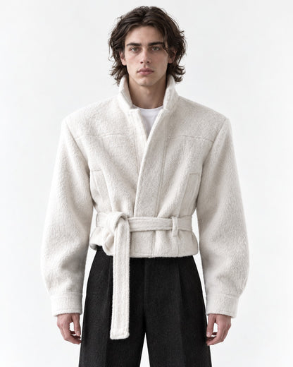Funnel Neck Tie-Belt Crop Jacket
