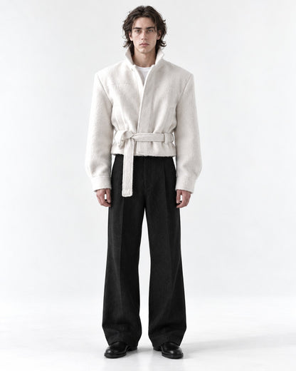 Funnel Neck Tie-Belt Crop Jacket