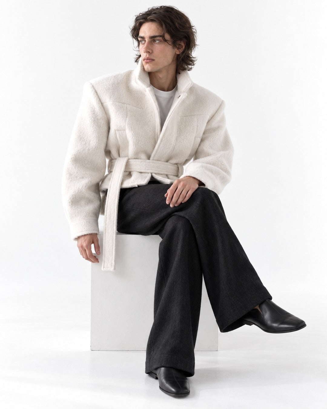 Funnel Neck Tie-Belt Crop Jacket