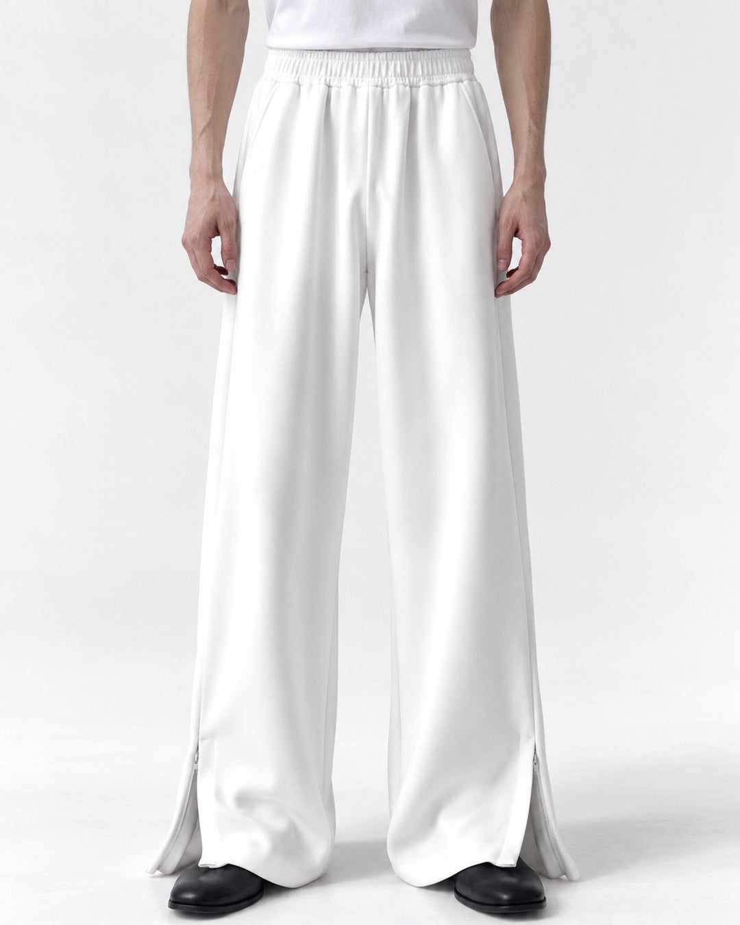 Drapey Flared Wide-Leg Sweatpants with Ankle Zip